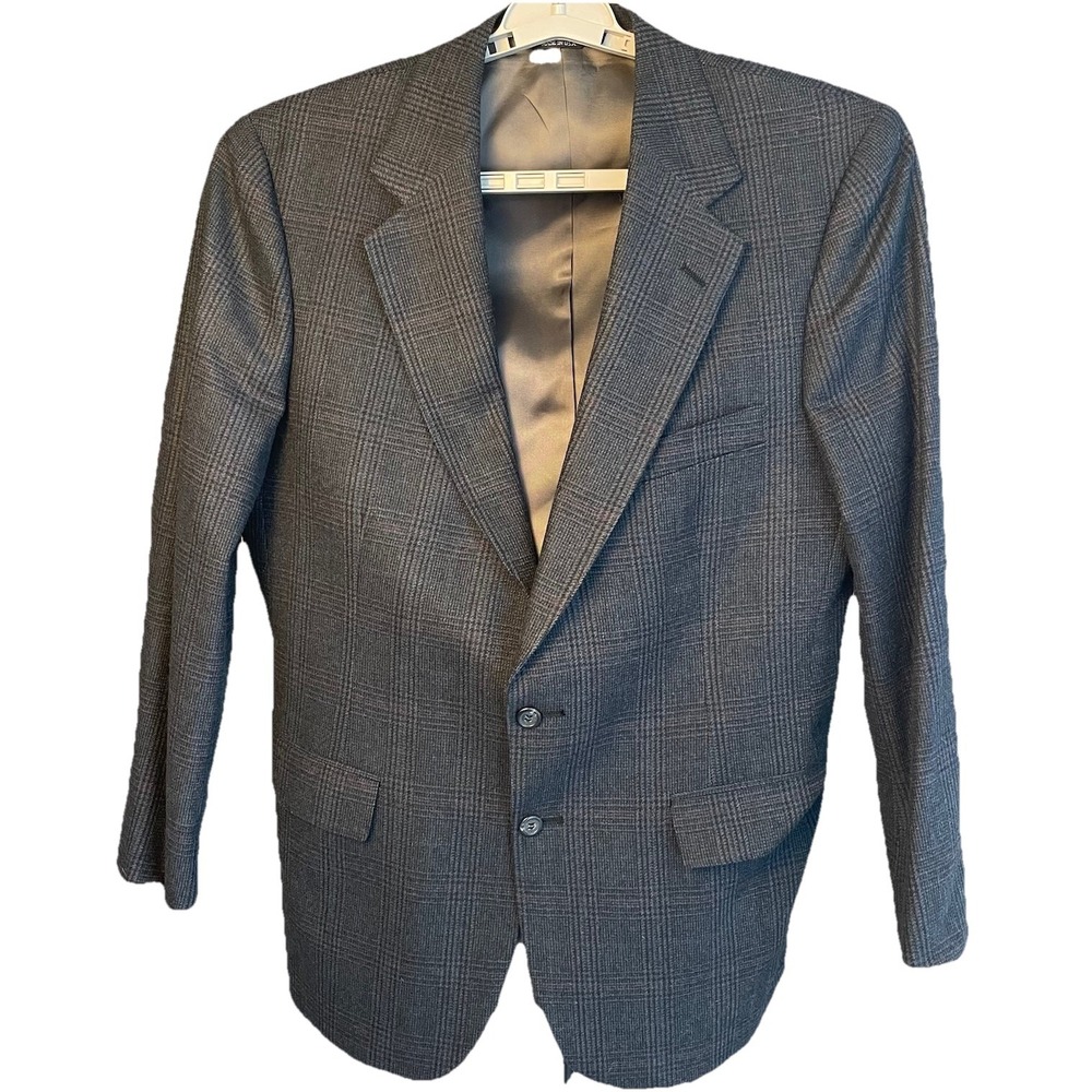 Polo University‎ Club Ralph Lauren Plaid Heavy Blazer Jacket 40R Gray Vintage